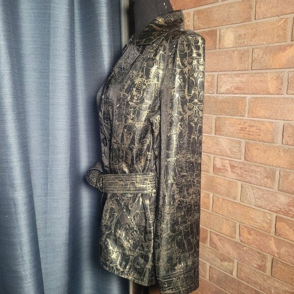 Chico's Black & Gold Owl-Patterned Metallic Blazer - Size 1 (Med/8) - Picture 3 of 12